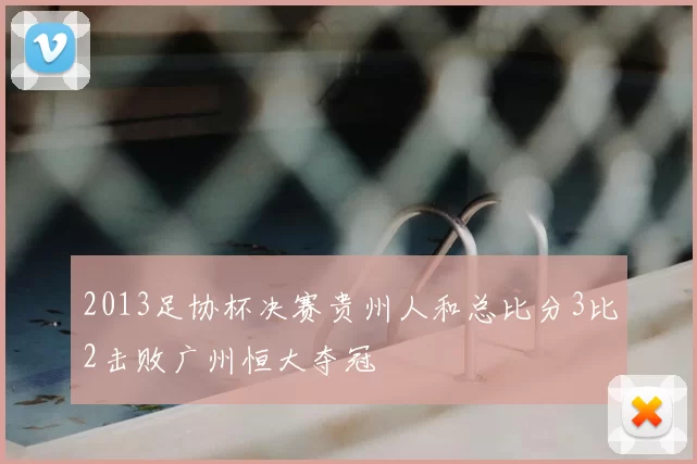 2013足协杯决赛贵州人和总比分3比2击败广州恒大夺冠